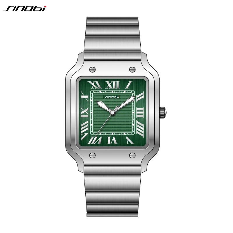 SINOBI Casual Design Men's Quartz Watches Fashion Stainless Steel Man's Wristwatches Business Square Male Relogio Masculino