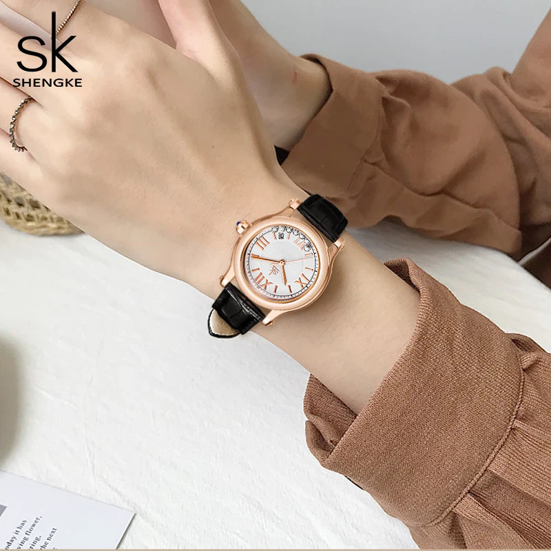 Shengke Fashion Diamond Women Watches New Luxury Leather Strap Woman Quartz Wrist watches Gift Clock for Lady Relogio Feminino