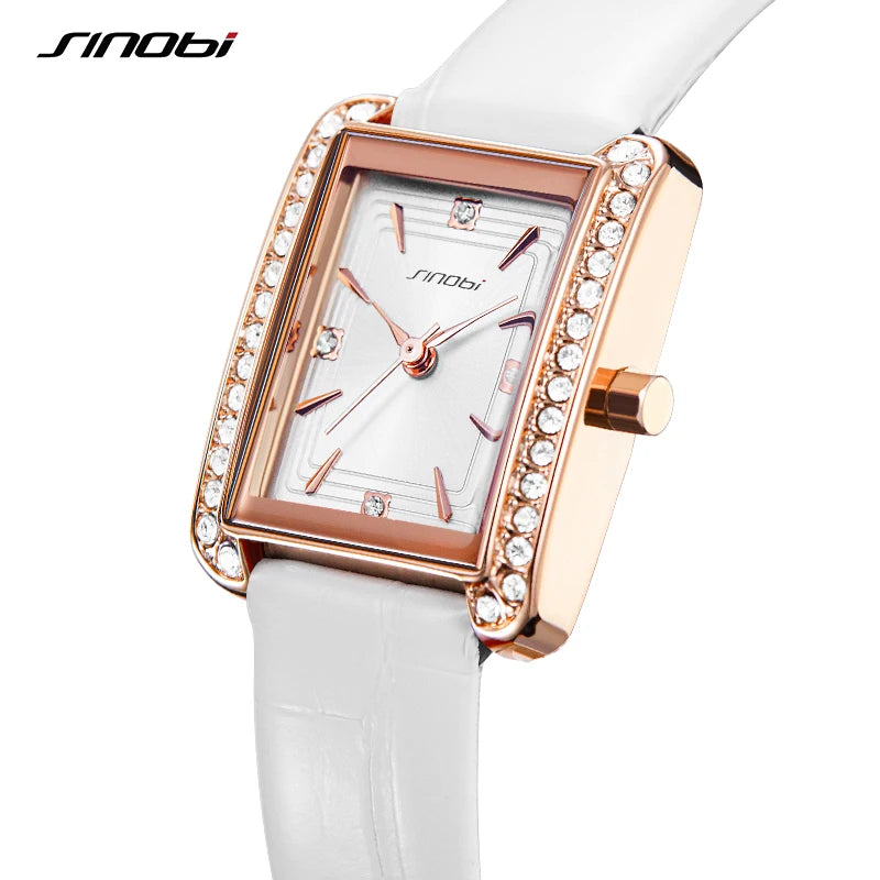 Sinobi New Elengant Women Watches Fashion Luxury Leather Strap Rectangle Dial Japanese Quartz Movement Wristwatch Ladies Watch