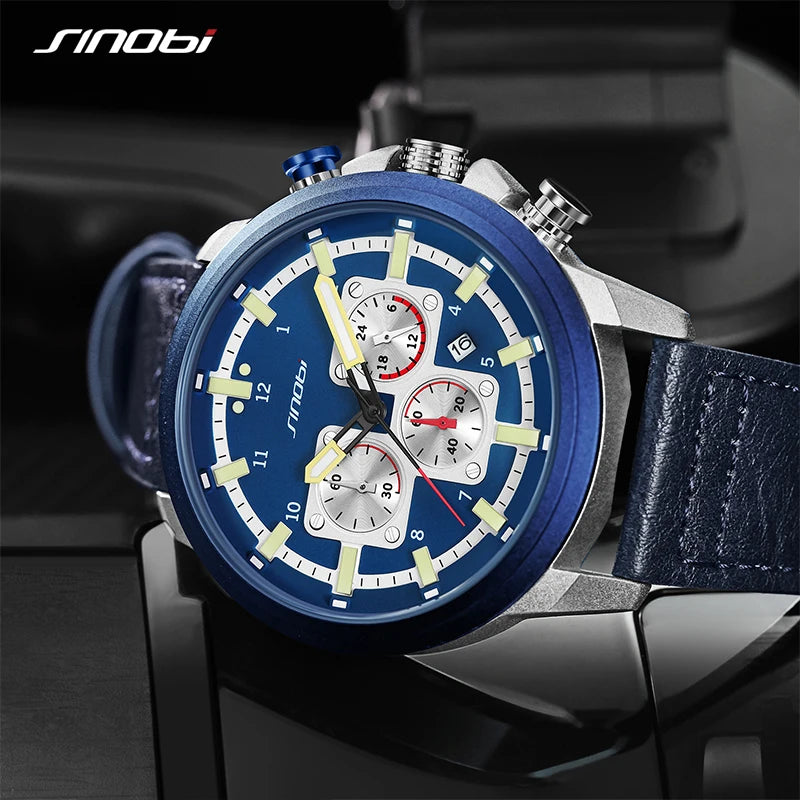 SINOBI New Luxury Brand Men Analog Leather Sports Watches Men's Army Military Watch Male Date Quartz Clock Relogio Masculino