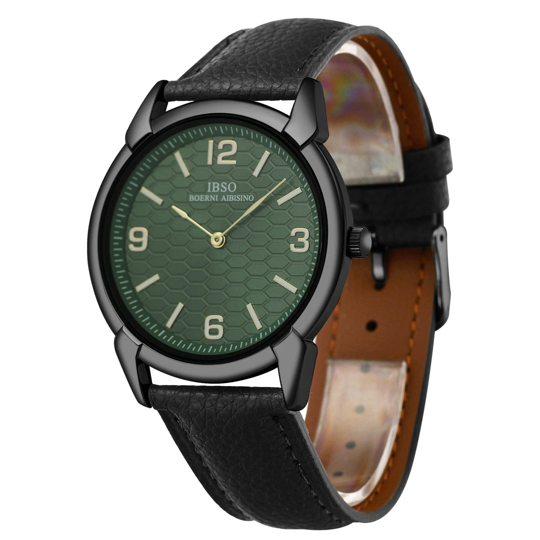IBSO New Men Quartz Watches 2026 New Style Genuine Leather Strap 3ATM Waterproof 2Hands Stainless Steel Back Case