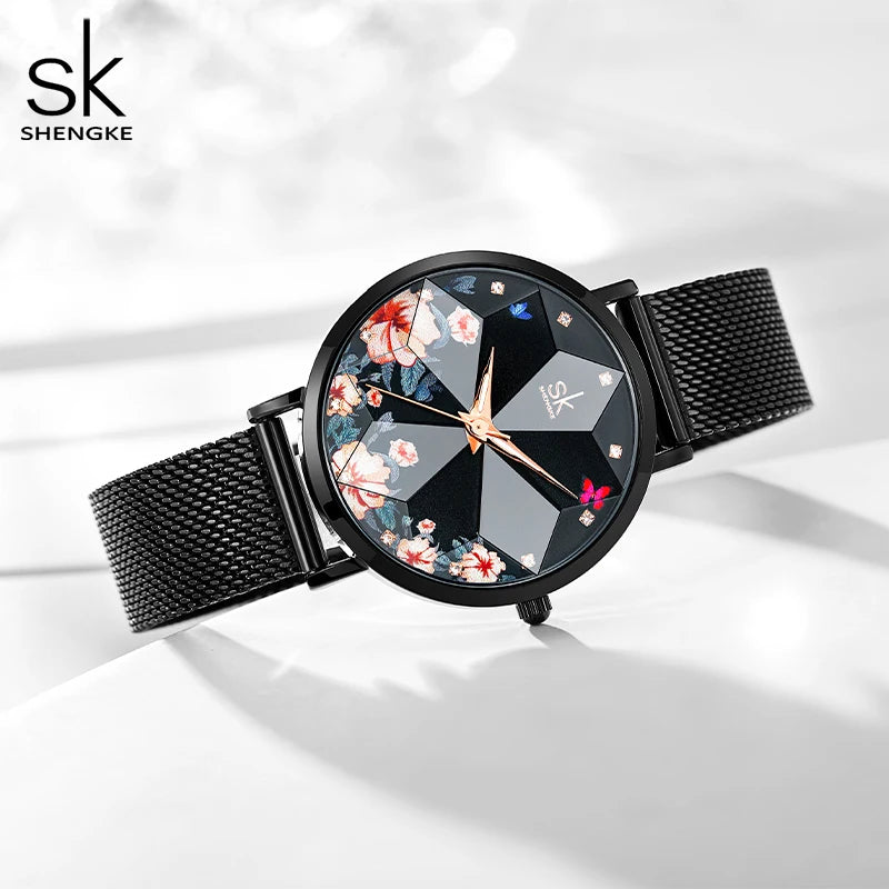Shengke Fashion Diamond Women Watches Hot Sales Woman's Quartz Wristwatches Top Luxury Ladies Clock SK Original Mujer Montre