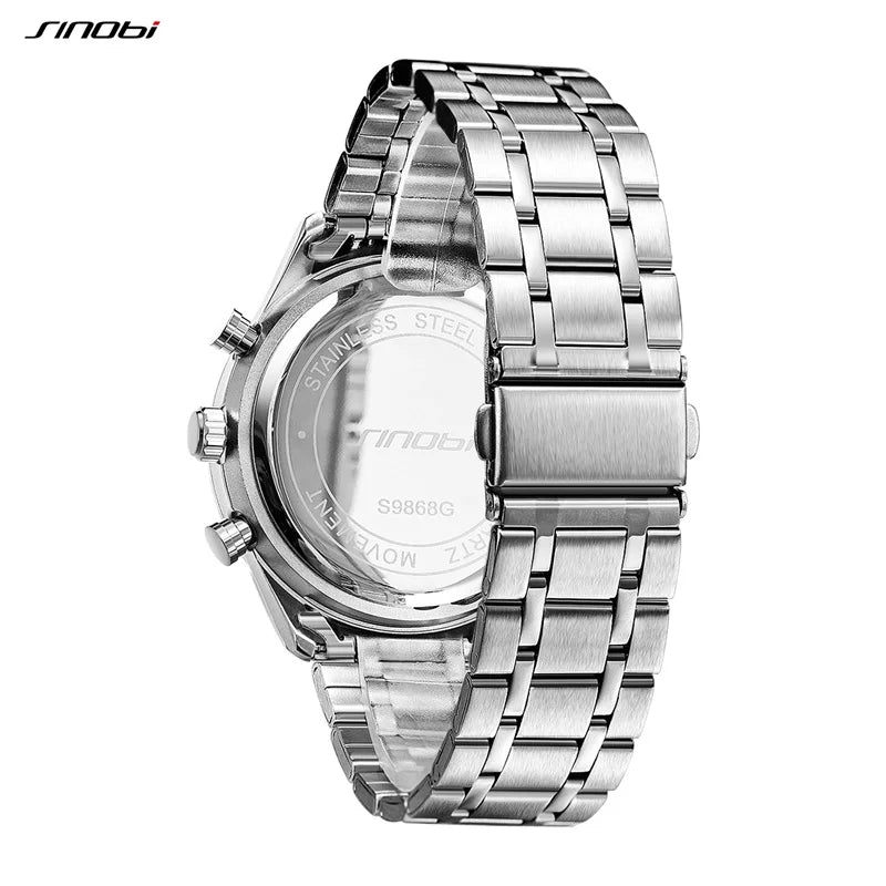 SINOBI New Arrival Fashion Mens Watches Chronograph Calender Casual Man's Quartz Wristwatches Luminous Hand Male Stainless Clock