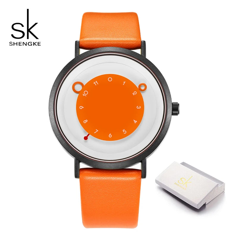 Shengke Women Creative Wristwatch Ladies Watches Yellow Leather Band Best Gifts Wristwatches Clock Montres Femme Reloj Mujer