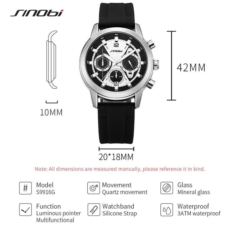 Sinobi Top Design Fashion Men's Watches Top Luxury Man's Quartz Wristwatches Original Sports Clock Military Chronograph Watch