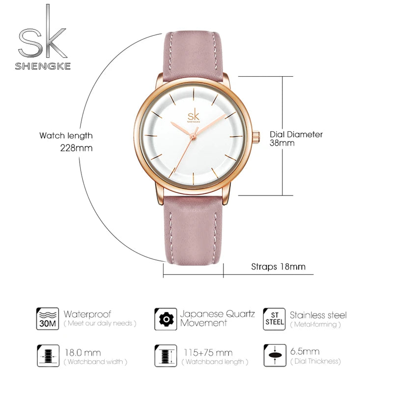 Shengke Women Watches Simple Fashion Female Leather Quartz Wrist Watch Ladies Waterproof Clock Girl Gift Relogio Feminino