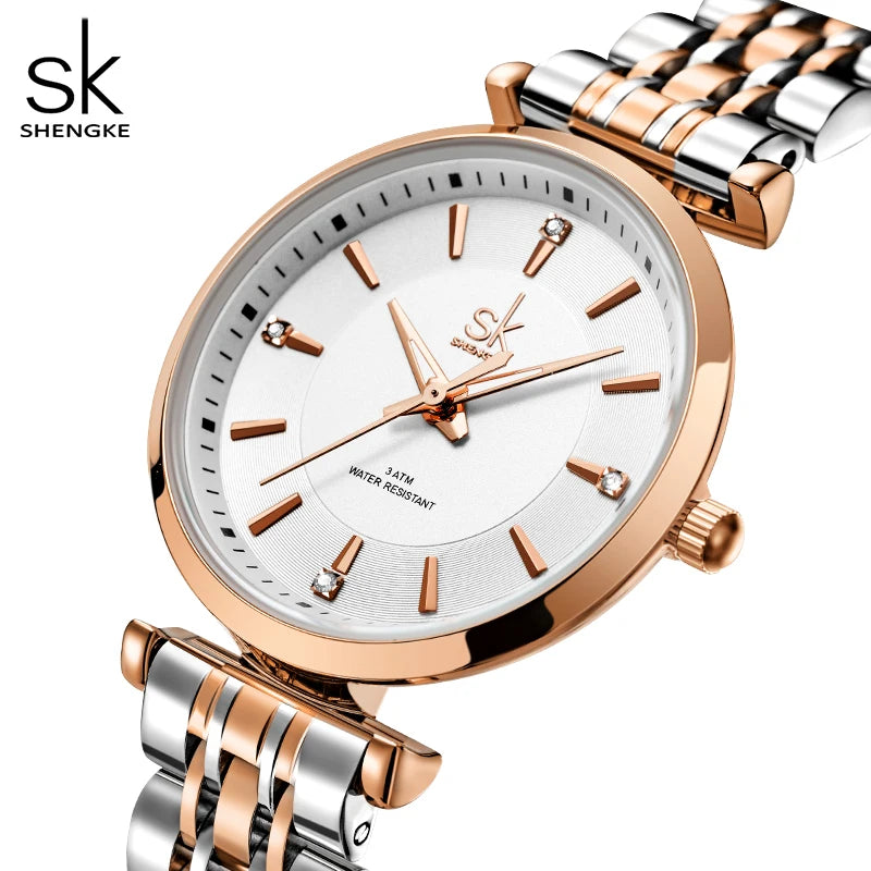 Shengke sk Watch Fashion Women Watches Black Leather Strap Woman's Quartz Wristwatches Ladies Colorful Clock Relogio Feminino