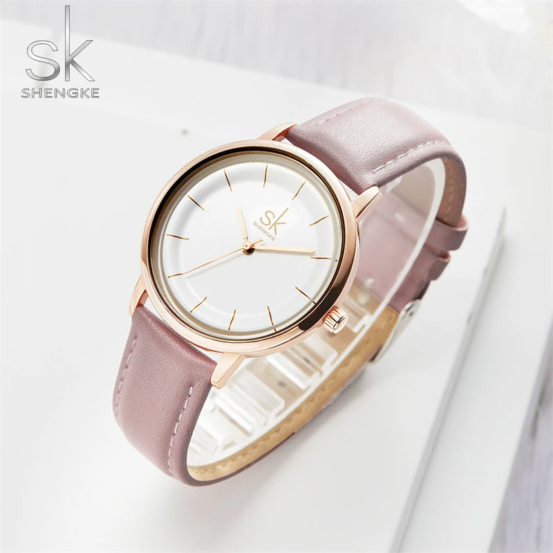 Shengke Women Watches Simple Fashion Female Leather Quartz Wrist Watch Ladies Waterproof Clock Girl Gift Relogio Feminino