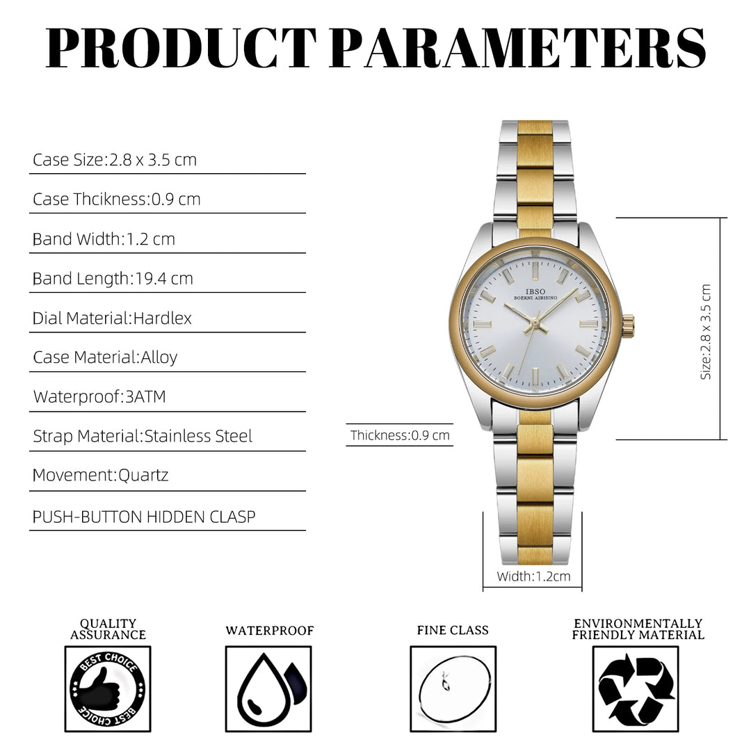 IBSO 2026 New Women Stainless Steel Watches 3ATM Waterproof Luminous Hands Dials Small Luxury Style Women Gift For Christmas