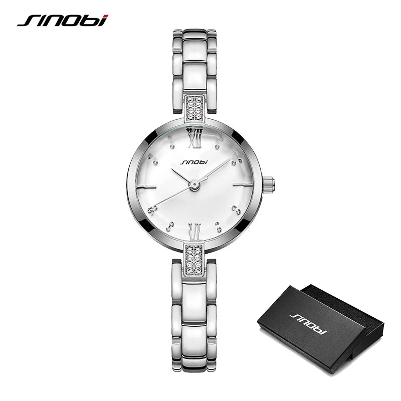 SINOBI Luxury Quartz Watch for Ladies Waterproof Luminous Stainless Steel Women Watches Elegant Dress WristWatch Top Gift Clock