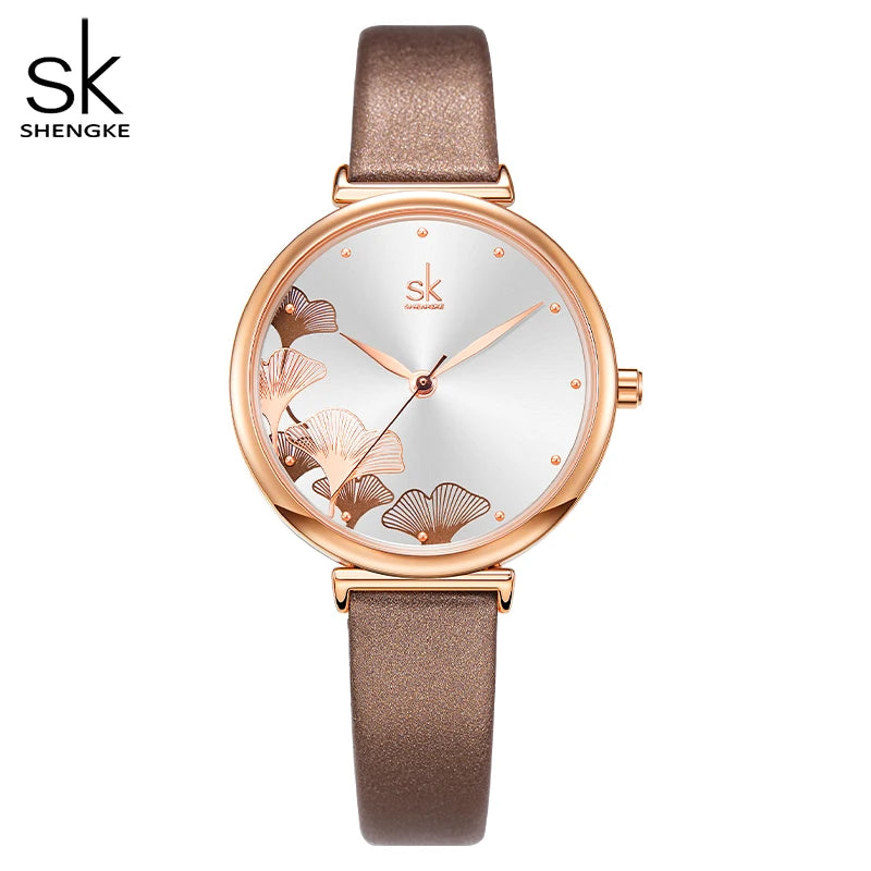 Shengke Originale Design Woman Watches Fashion Lucky Clover Fashion Women's Quartz Wristwatches Top Luxury Elengent Female Clock