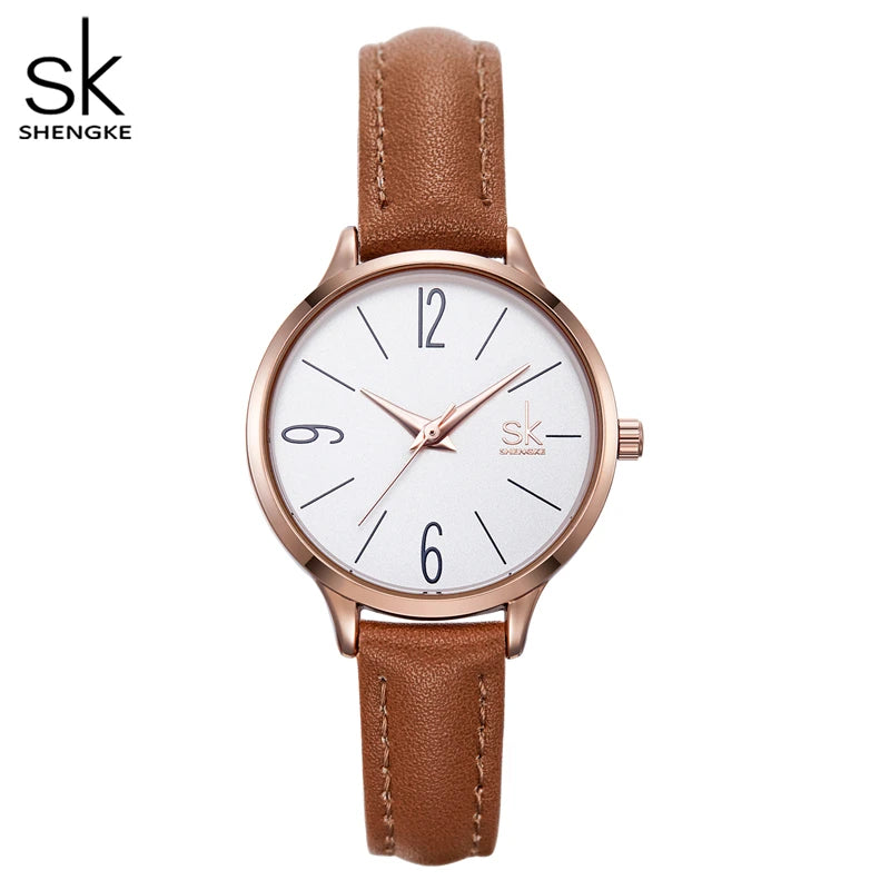 Shengke new watch women Casual Leather Female's Watches Girl Wristwatches Japanese Quartz Clock Relogio Feminino Reloj Mujer