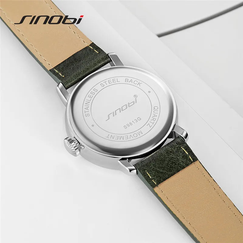 Sinobi Genuine Leather Watch Men's Watch Fashion Simple Japan Imported Movement Sports Military Watches Male Wristwatches reloj