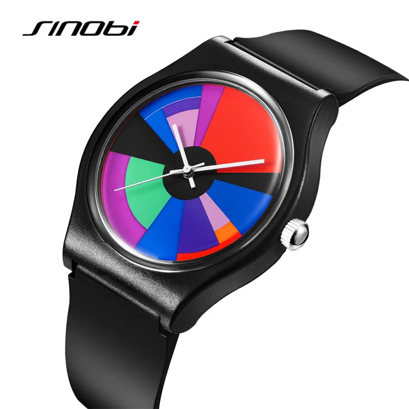 SINOBI Creative Design Men's Watches Fashion Colorful Watch Dial Original Top Mans Quartz Wristwatches Luxury Best Gifts Clock
