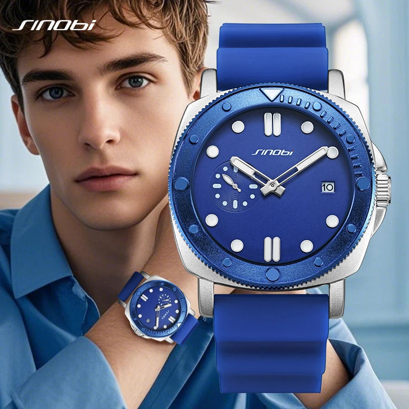 SINOBI Fashion Design Men's Watches Top Brand Rubber Strap Man's Quartz Wristwatches Creative Styles Male Best Gift Clock