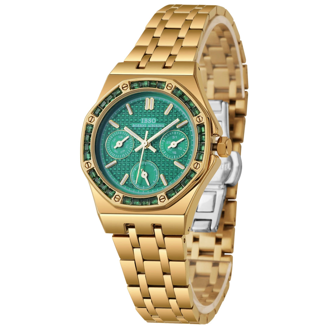 IBSO 2026 Three Eyes Women Quartz Watch Original Movement 3ATM Waterproof Stainless Steel Strap Luminous Hands Dials