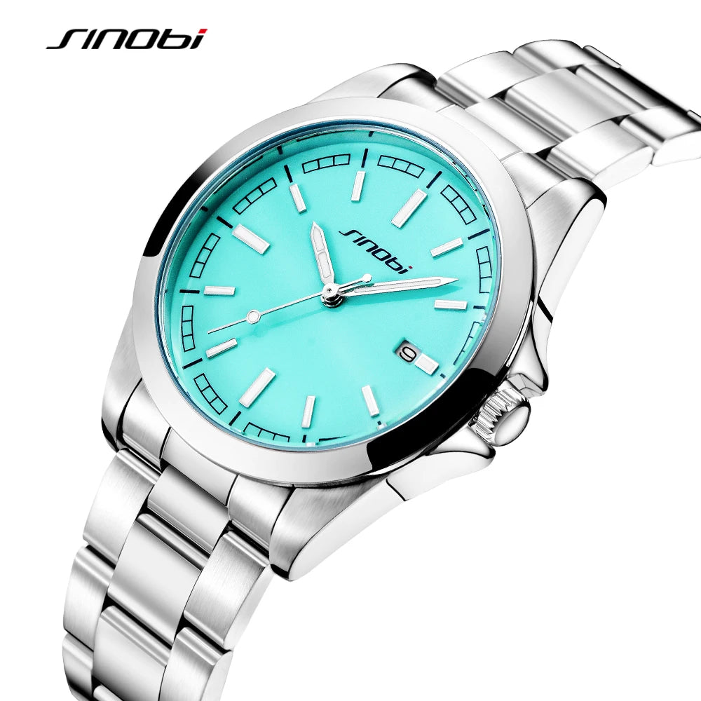 SINOBI High Quality Men's Quartz Watches Original Design Man's Casual Wristwatches Calendar Stainless Steel Male Clock Best Gift