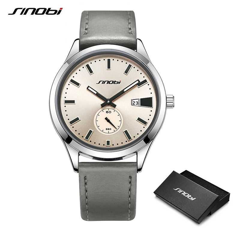 SINOBI Fashion Design Men's Watches Original Leather Strap Man's Quartz Wristwatches Best Gifts Clock for Male Relogio Masculino