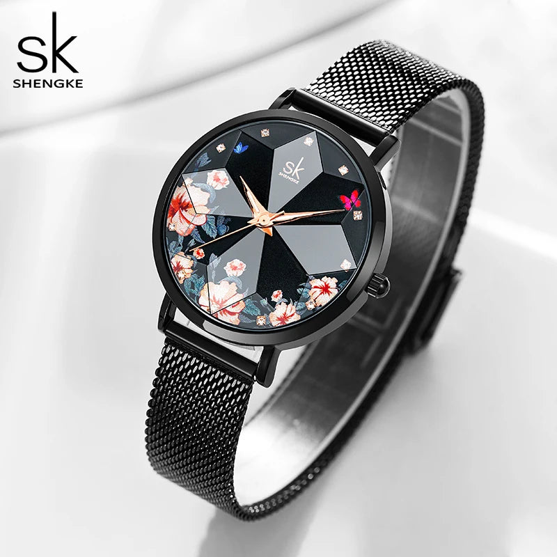 Shengke Fashion Diamond Women Watches Hot Sales Woman's Quartz Wristwatches Top Luxury Ladies Clock SK Original Mujer Montre