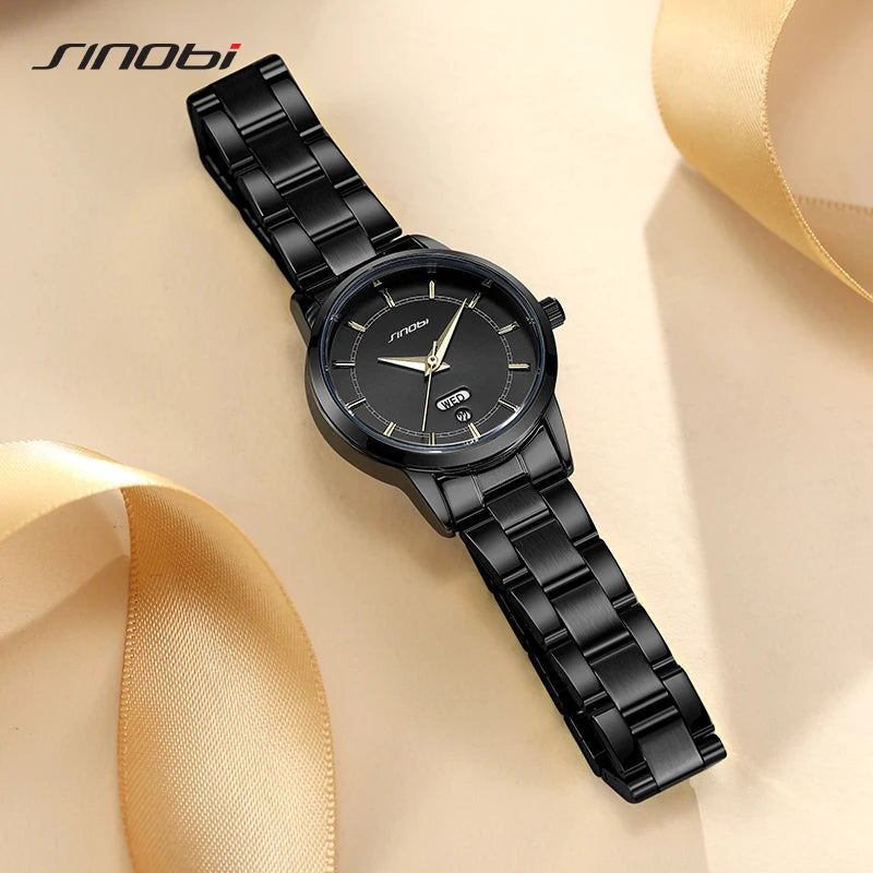 SINOBI Ladies Stainless Steel Watches Fashion Design Women's Quartz Wristwatches Elegant Female Business Clock