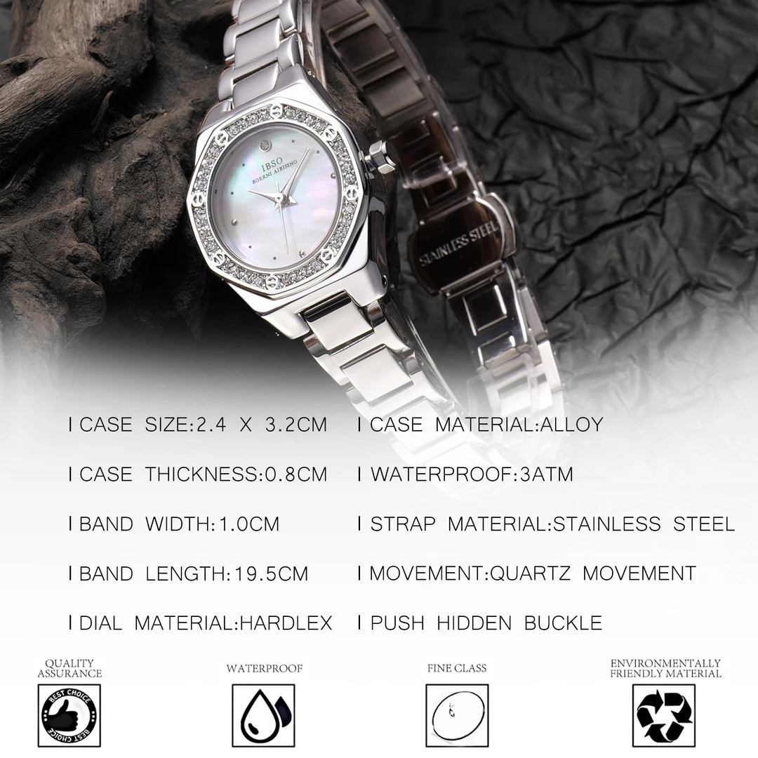 IBSO 2026 Women Quartz Watch Luxury Zircon Stainless Steel Strap Japanese Quartz Movement 3ATM Waterproof Lady WristWatchees