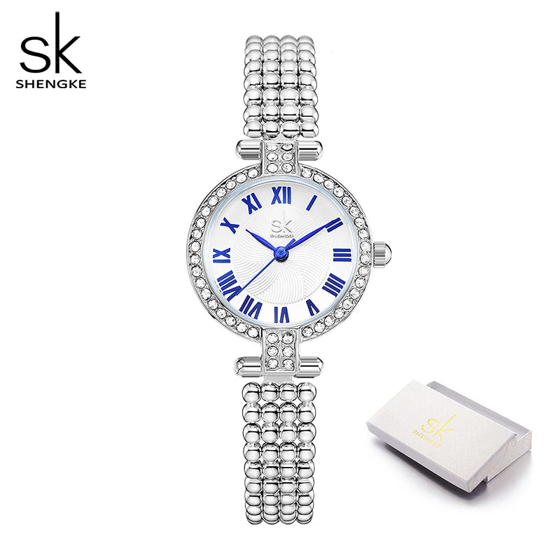 Shengke Fashion Ladies Watches Waterproof Top Brand SK Quartz Silver Clock Women Elegant Design Dress Wrist Watch Reloj Mujer