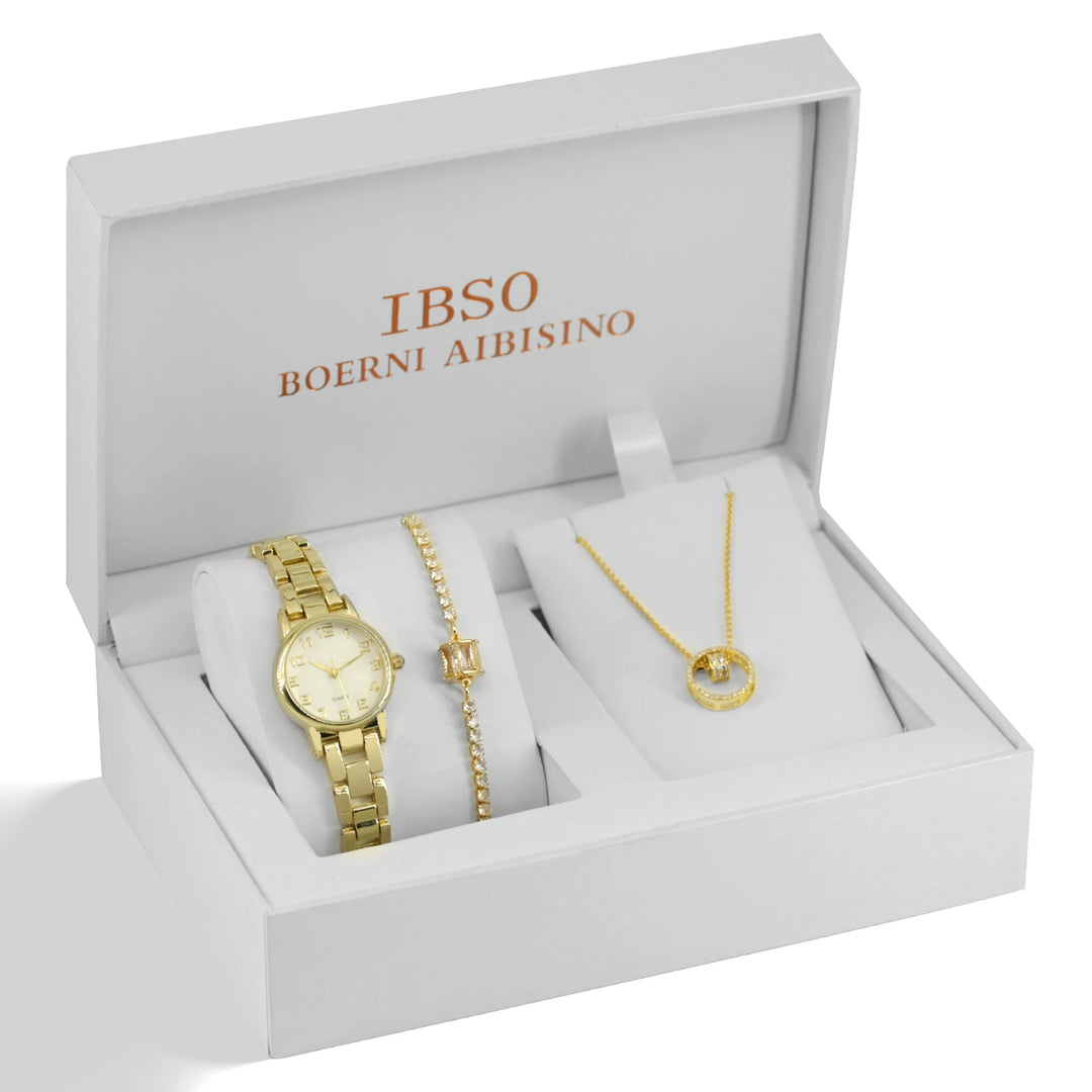 IBSO Cheap Top Brand Women Luxury Gold Watch Necklace Set Female Jewelry Set Fashion Creative Crystal Quartz Watch Lady's Gift