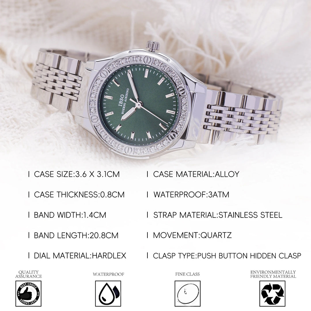 IBSO Women Luxury Quartz Watch 3ATM Japanese Quartz Movement Stainless Steel Strap For Ladies Watch 9686# New Fashion