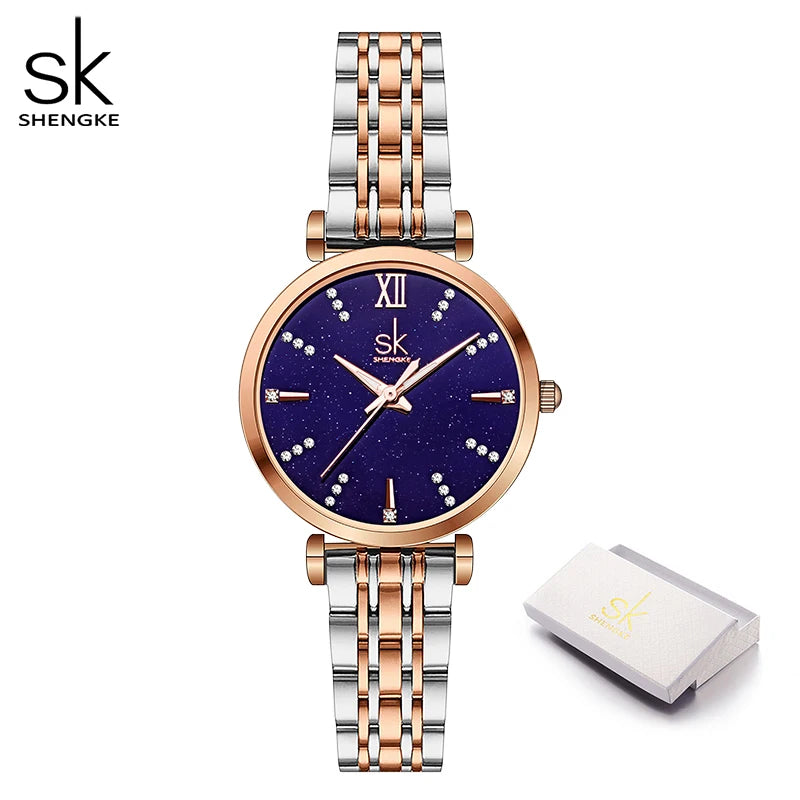 Shengke Top Brand Woman Watch Rose Golden Classical Wristwatch Gift for Women SK Original Design Quartz Watch Relógios Femininos