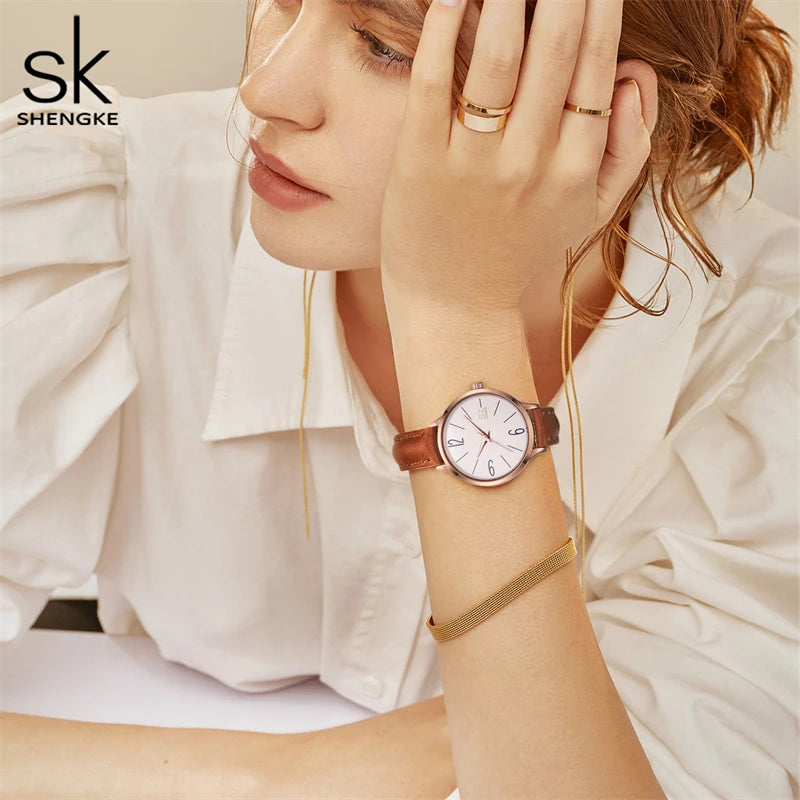 Shengke new watch women Casual Leather Female's Watches Girl Wristwatches Japanese Quartz Clock Relogio Feminino Reloj Mujer