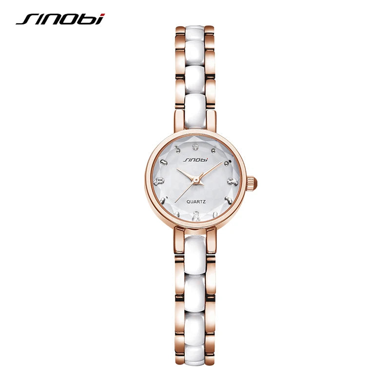 SINOBI New Design Women Fashion Wristwatches Shinning Rose Golden Bracelet Women Watches Luxury Diamond Quartz Watches for Women