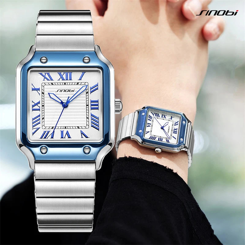 SINOBI Casual Design Men's Quartz Watches Fashion Stainless Steel Man's Wristwatches Business Square Male Relogio Masculino