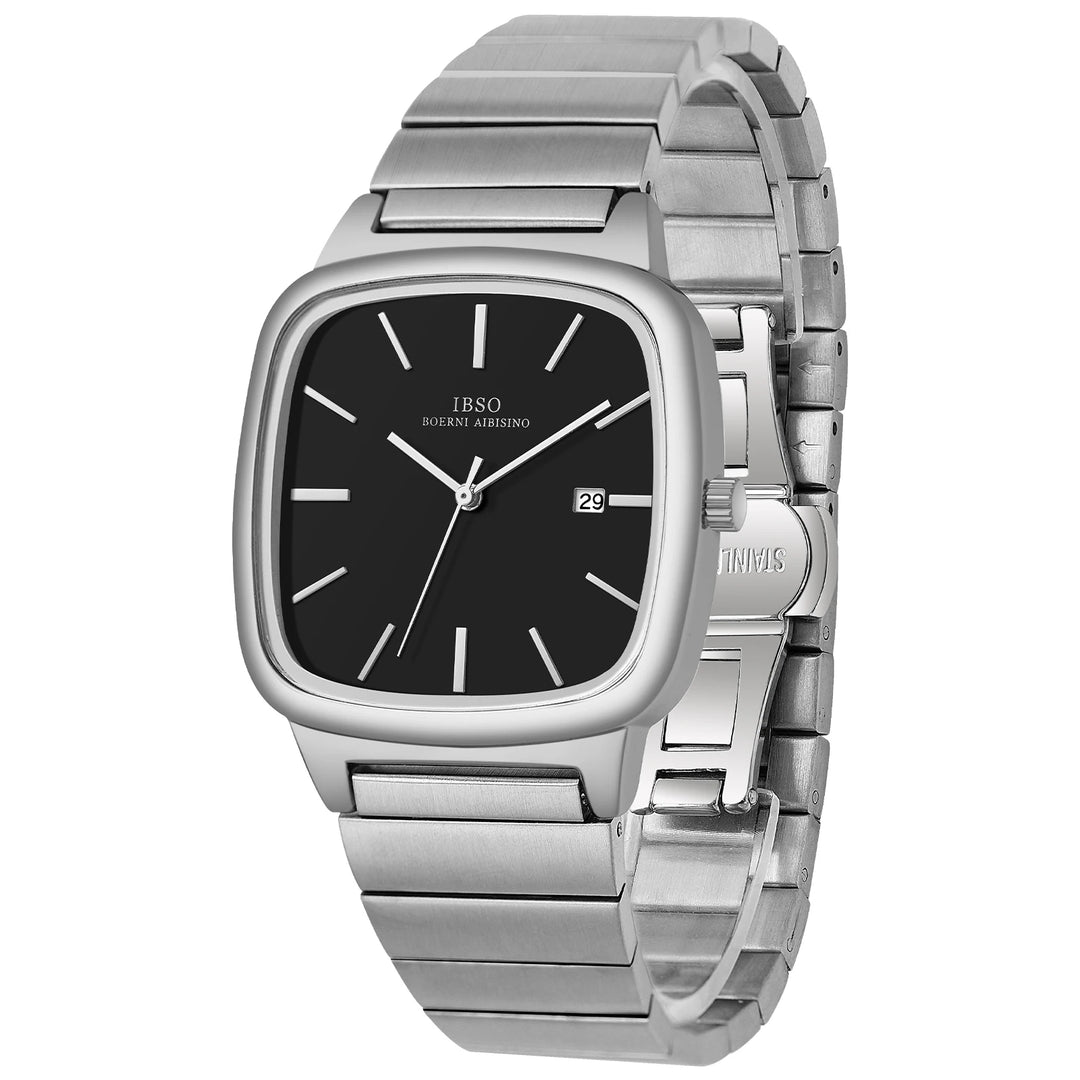 IBSO Square Men's Quartz Watch S1206G Stainless Steel Band Original Mechanism 3ATM Waterproof Business Style