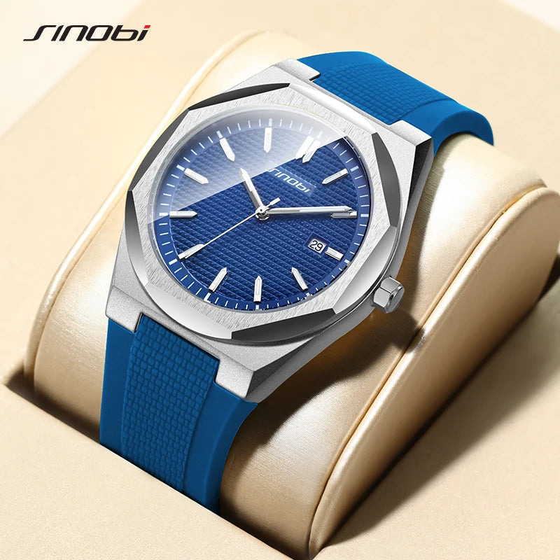 SINOBI New Fashion Design Men's Quartz Watches Original Style Man's Wristwatches Silicone Strap Top Brand Male Best Gifts Clock