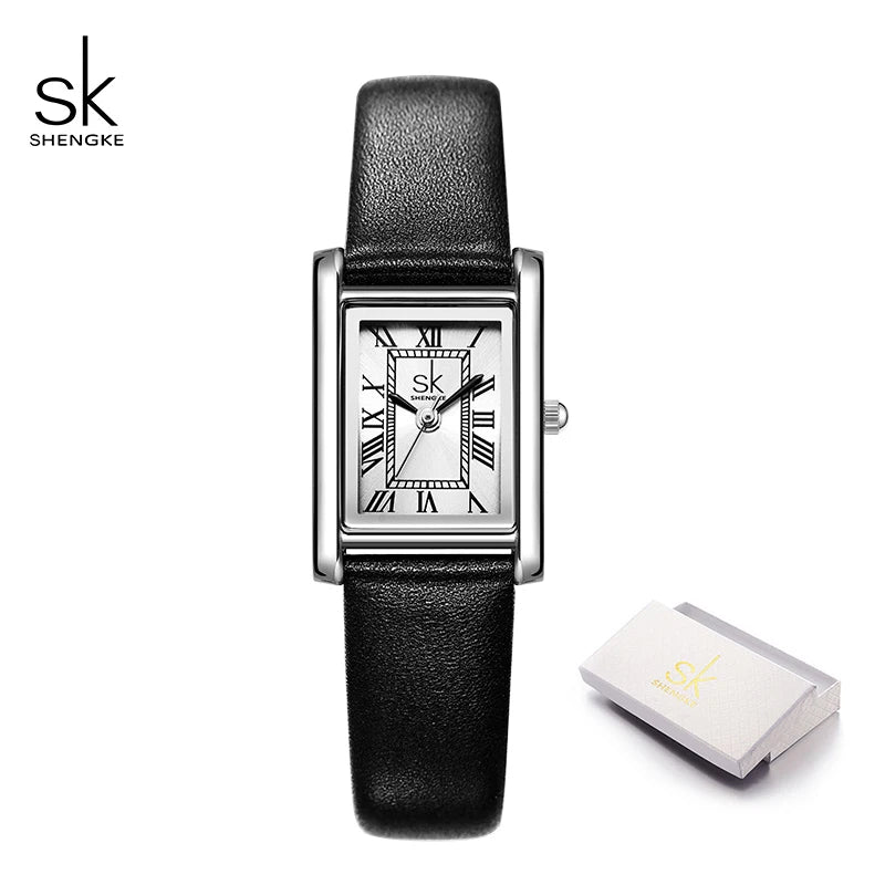 Shengke Ladies Watches Original Rectangle Leather Strap Women's Quartz  Wristwatches Best Gifts Clock Reloj Mujer Dropshipping