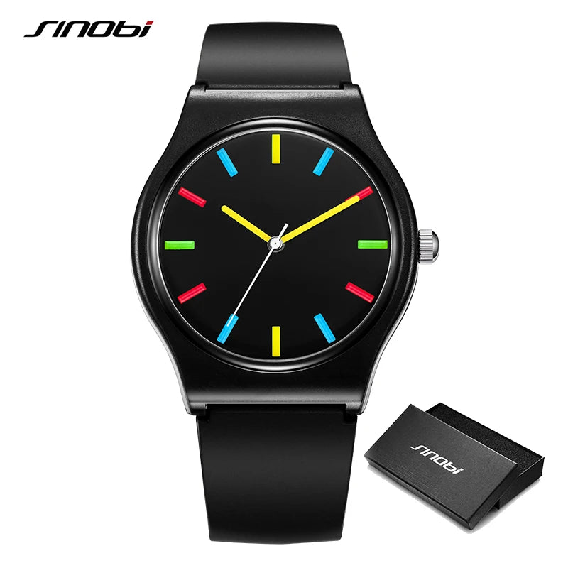 SINOBI Colorful Men's Watches Fashion Sports Quartz Wristwatches Rubber Strap Best Gifts Clock Top Luxury Relogio Masculino