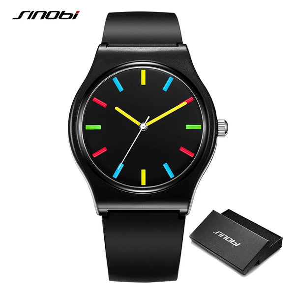 Sinobi colorful men's watches fashion sports quartz wristwatches rubber strap best gifts clock top luxury relogio masculino