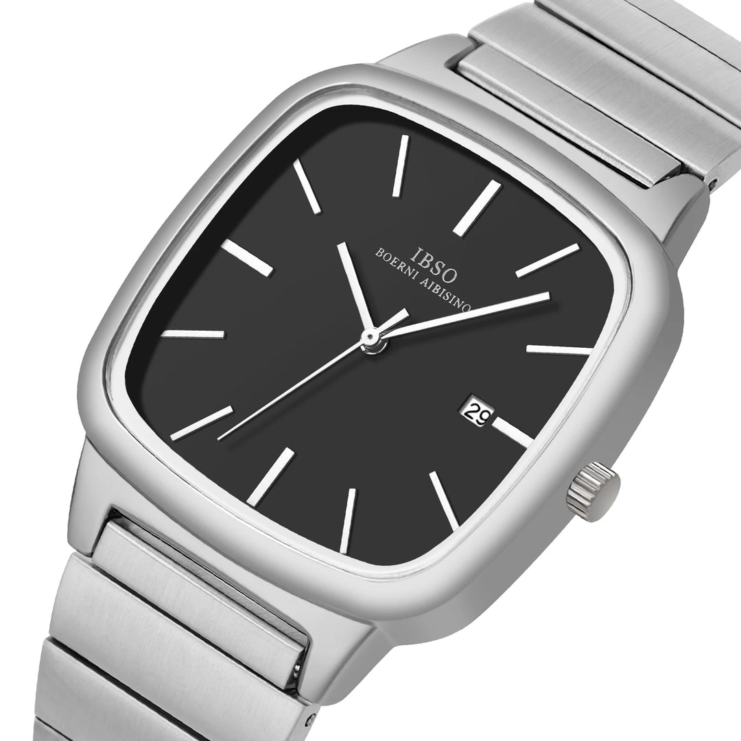 IBSO Square Men's Quartz Watch S1206G Stainless Steel Band Original Mechanism 3ATM Waterproof Business Style