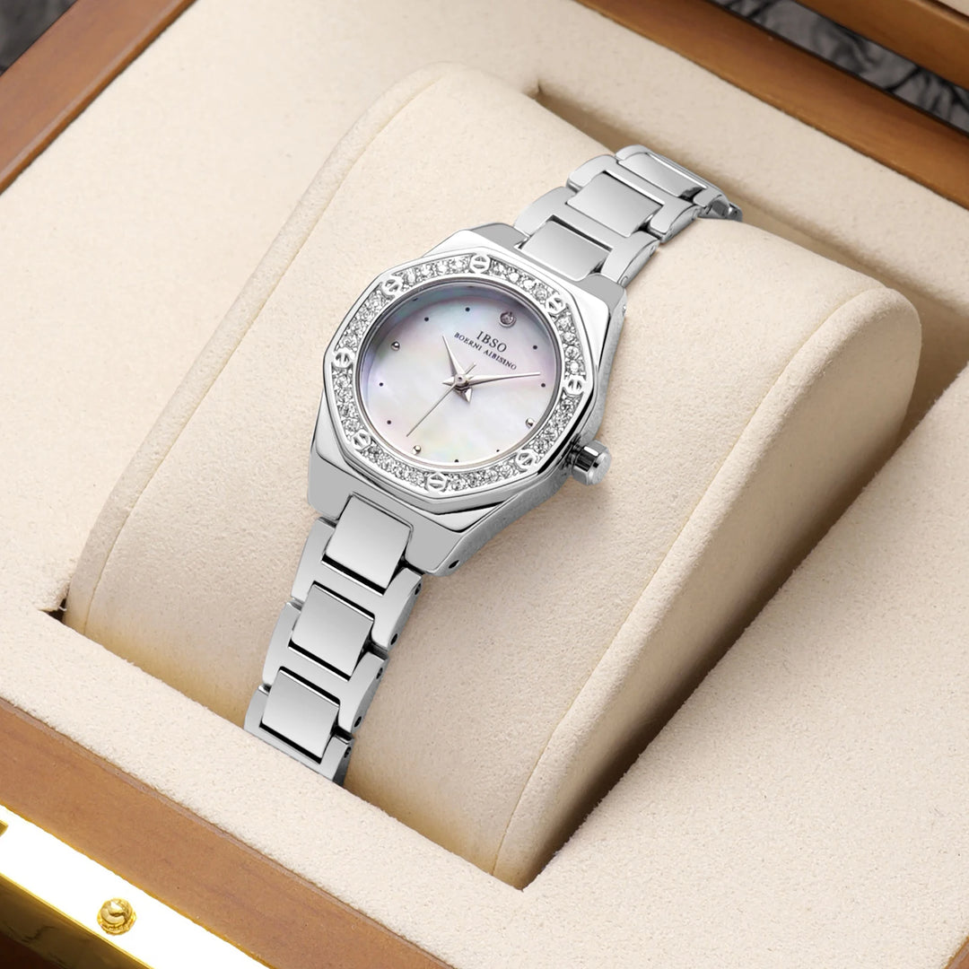 IBSO 2026 Women Quartz Watch Luxury Zircon Stainless Steel Strap Japanese Quartz Movement 3ATM Waterproof Lady WristWatchees