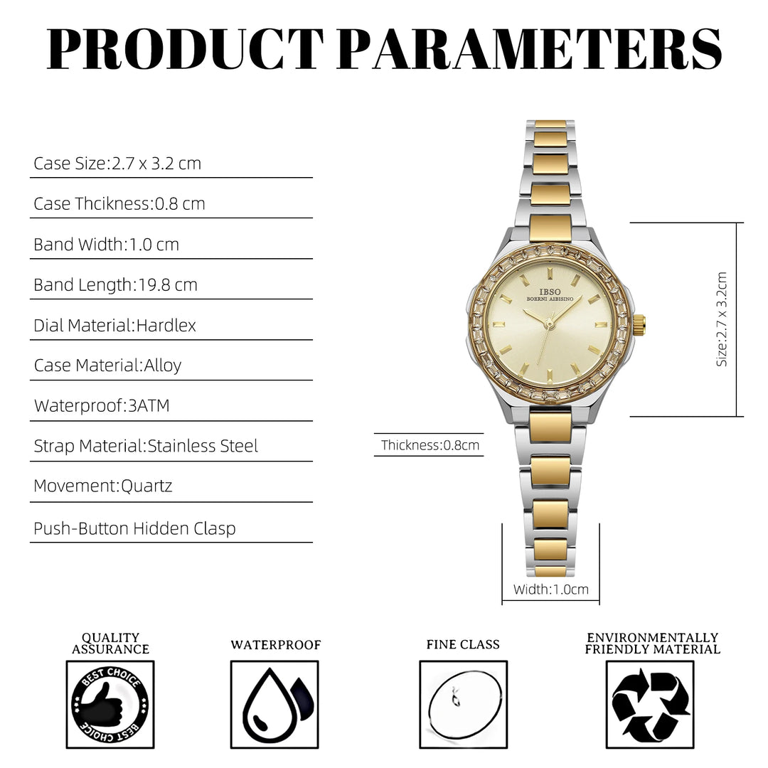 IBSO Small Round Cute Quartz Watch Stainless Steel Strap 3ATM Waterproof Women Luxury Watch S1081L