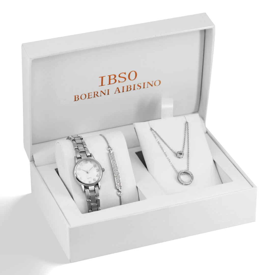 IBSO Cheap Top Brand Women Luxury Gold Watch Necklace Set Female Jewelry Set Fashion Creative Crystal Quartz Watch Lady's Gift