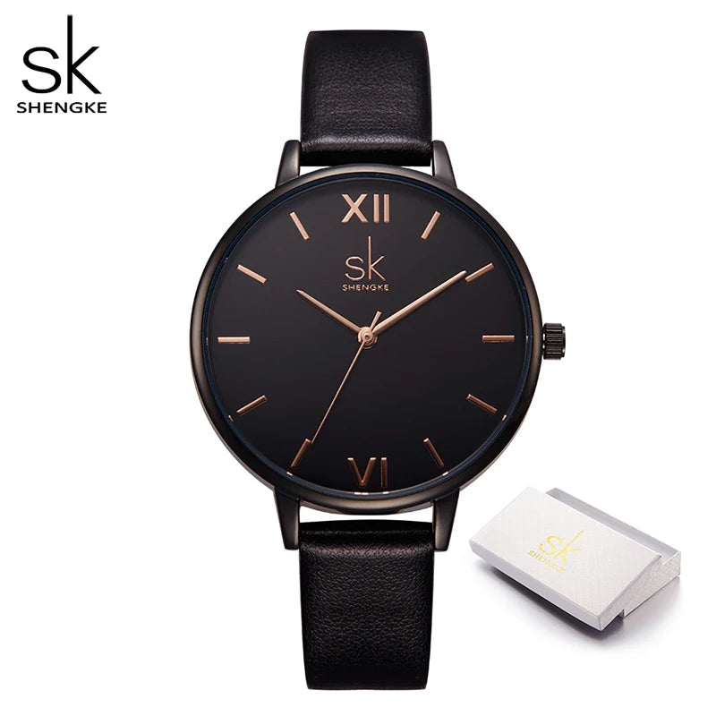 Shengke SK Top Watches Women Brand Leather Quartz Wristwatches Luxury Design Clock for Ladies Charm Flowers Dial Montre Femme