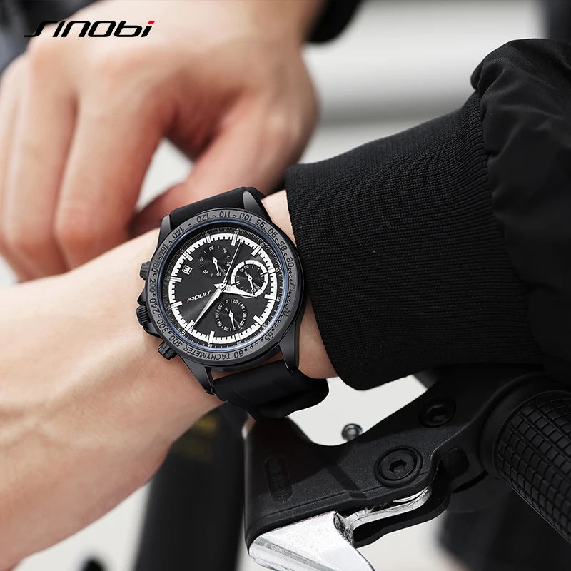 SINOBI Top Brand Silicone Strap Men's Watches Man's Sports Quartz Wrist  watches Chronograph Luminous Hands Gifts Clock for Male