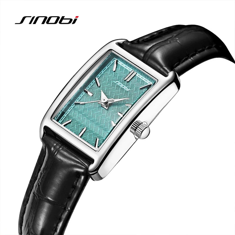 SINOBI Fashion Ladies Leather Strap Watch Women's Watches Elegant Rectangle Womans Quartz Wristwatches Female Clock Montre Femme
