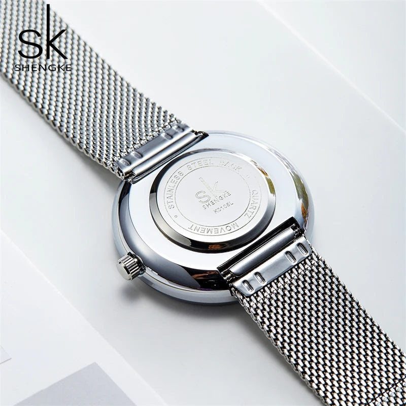 SHENGKE Fashion Golden Women Watches Top Luxury Woman's Quartz Wristwatches SK Mesh Brand Creative Ladies Clock Reloj Mujer Saat