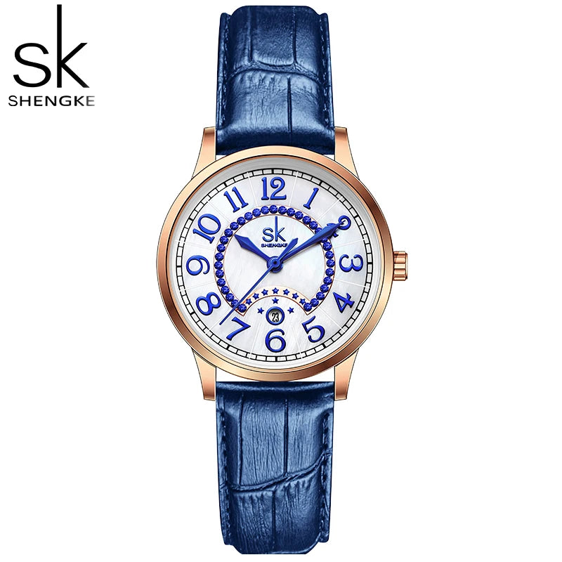 Shengke Fashion Diamond Woman Watches Green Dial Beauty Women Quartz Wristwatches Original Design Ladies Clock Relogio Feminino