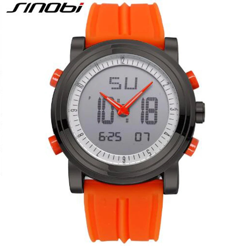 New SINOBI brand Sports Chronograph Men's Wrist Watches Digital Quartz double Movement Waterproof Diving Watchband Males Clock