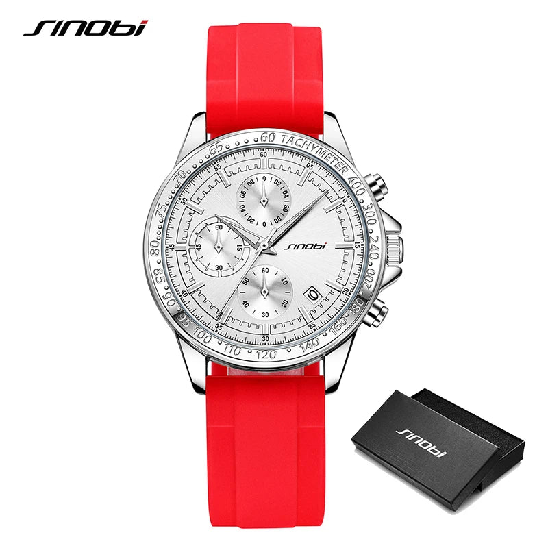 SINOBI Top Brand Silicone Strap Men's Watches Man's Sports Quartz Wrist  watches Chronograph Luminous Hands Gifts Clock for Male