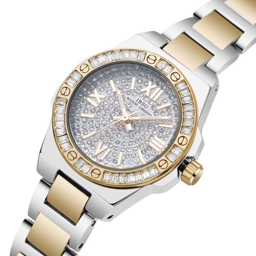 IBSO 2026 Women Luxury Quartz Watches Stainless Steel Strap 3ATM Waterproof Zircon Dial Elegant Lady Clock S1161L