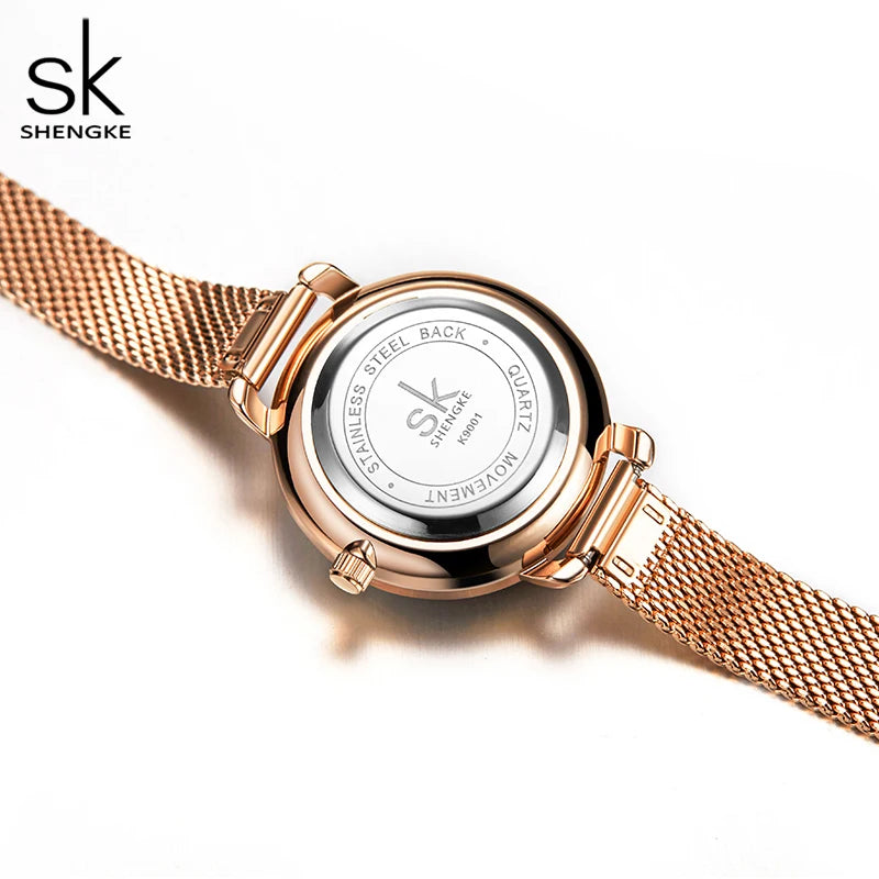 Shengke Fashion Women's Watches Top Luxury Design Woman Quartz Wristwatches Brand Elegant Gifts Clock for Female Rose gold Color